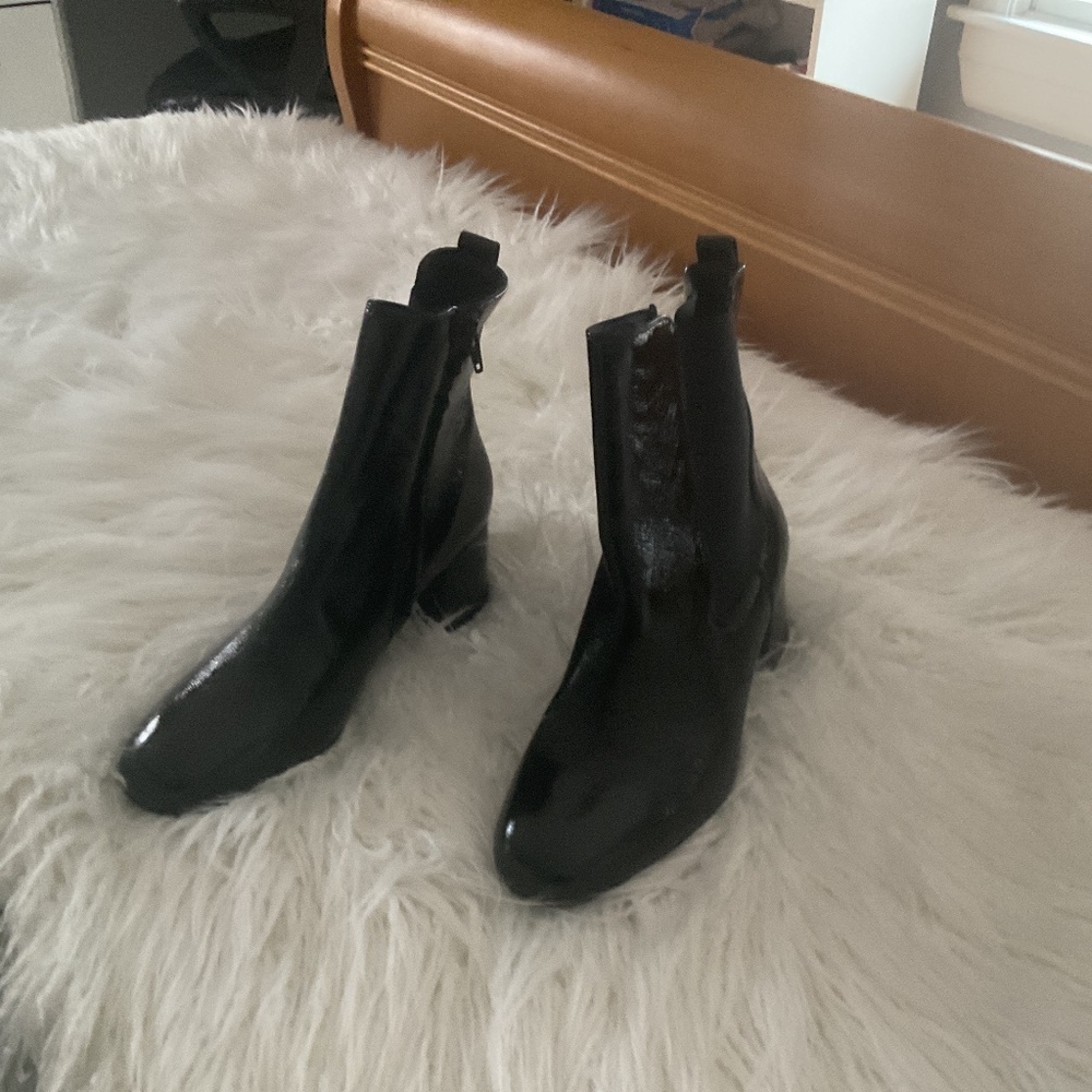 Paul Green Glossy Black Ankle Booties with Square Toe